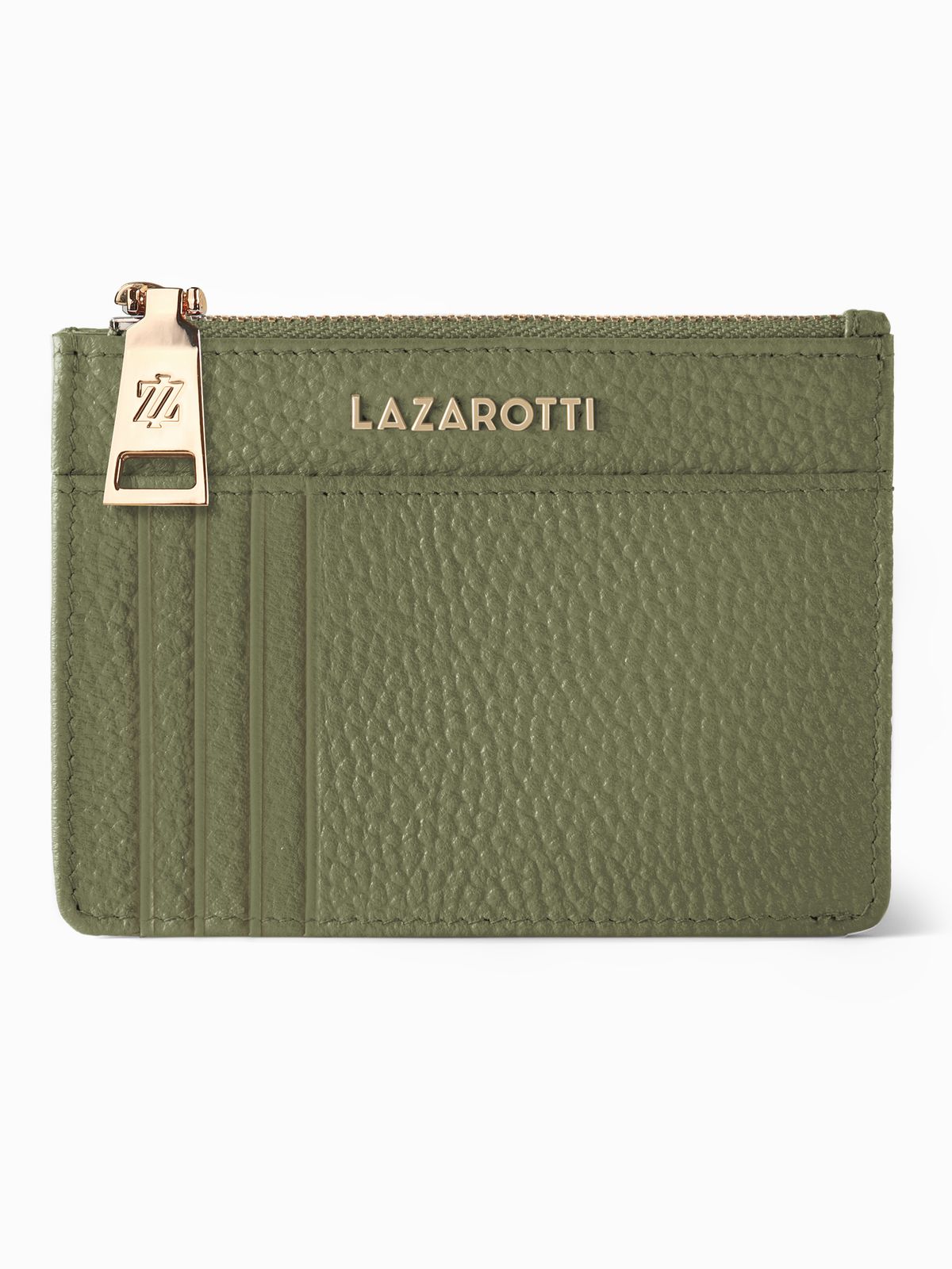 Lazarotti Bologna Leather Zip Etui 4 Card Slots Bluetooth-Tracker Olive