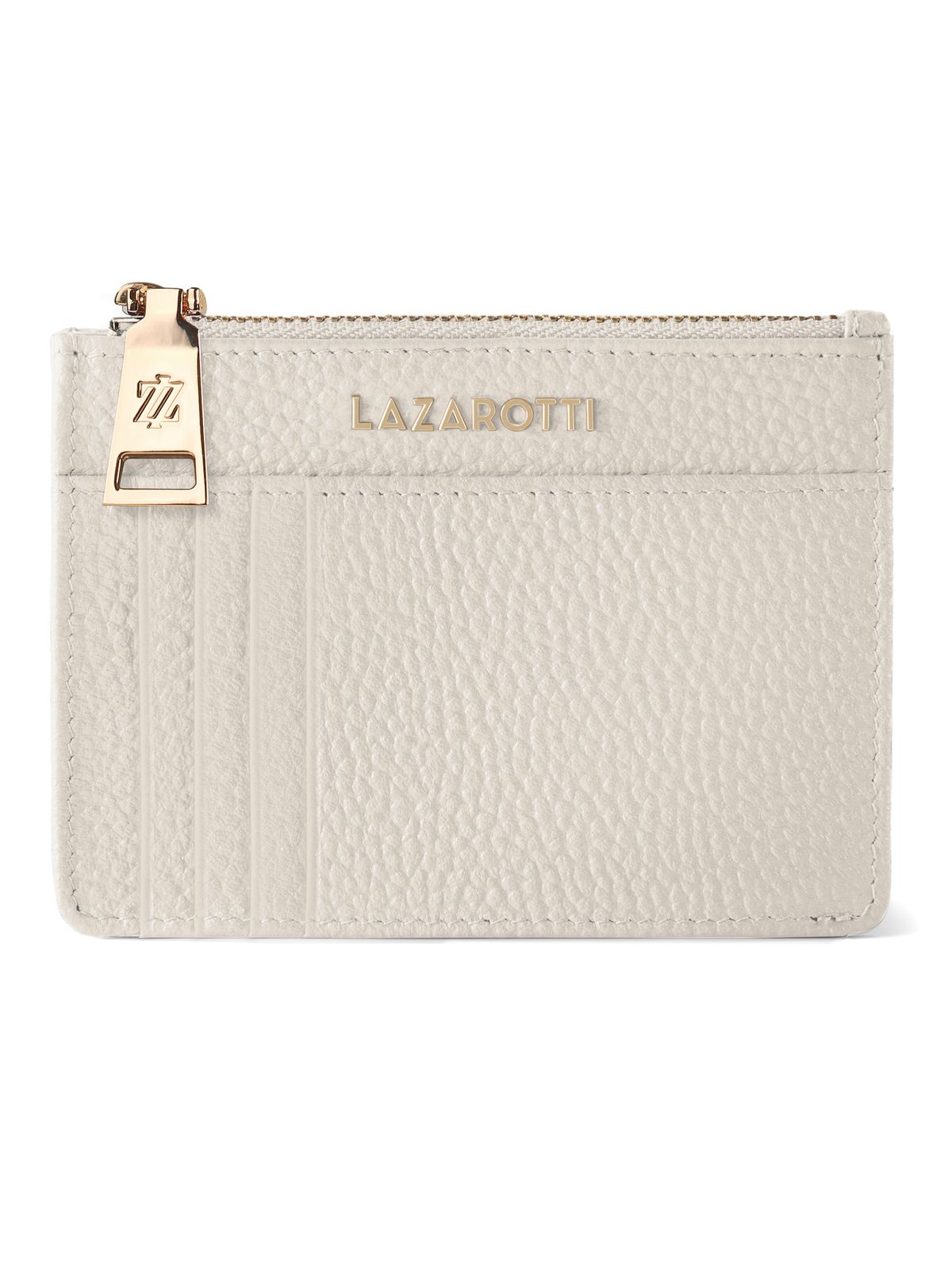 Lazarotti Bologna Leather Zip Etui 4 Card Slots Bluetooth-Tracker Cream
