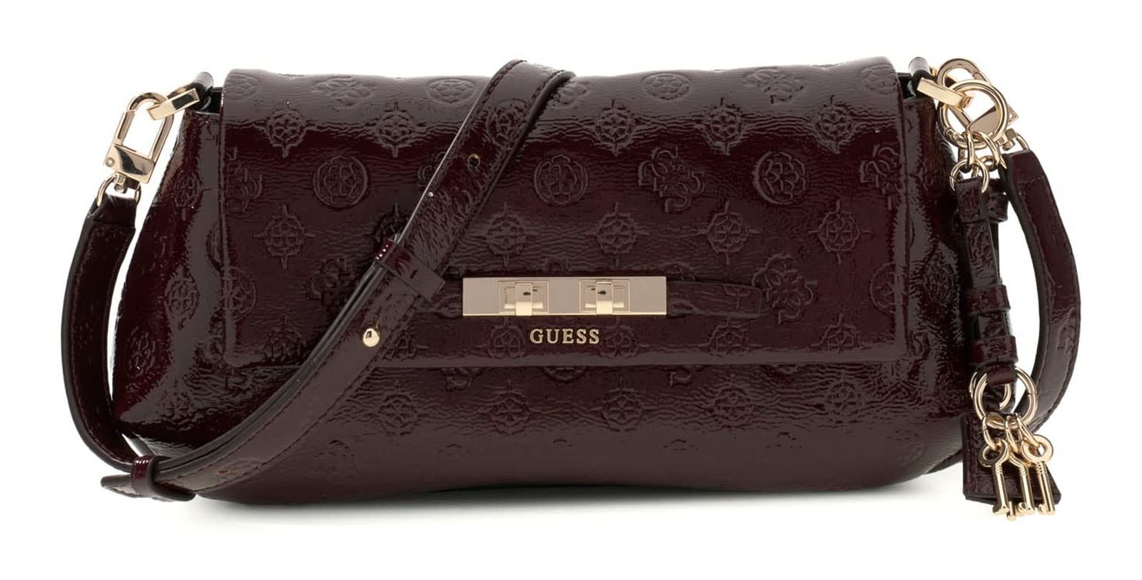 GUESS Carmella Flap Crossbody Burgundy Logo