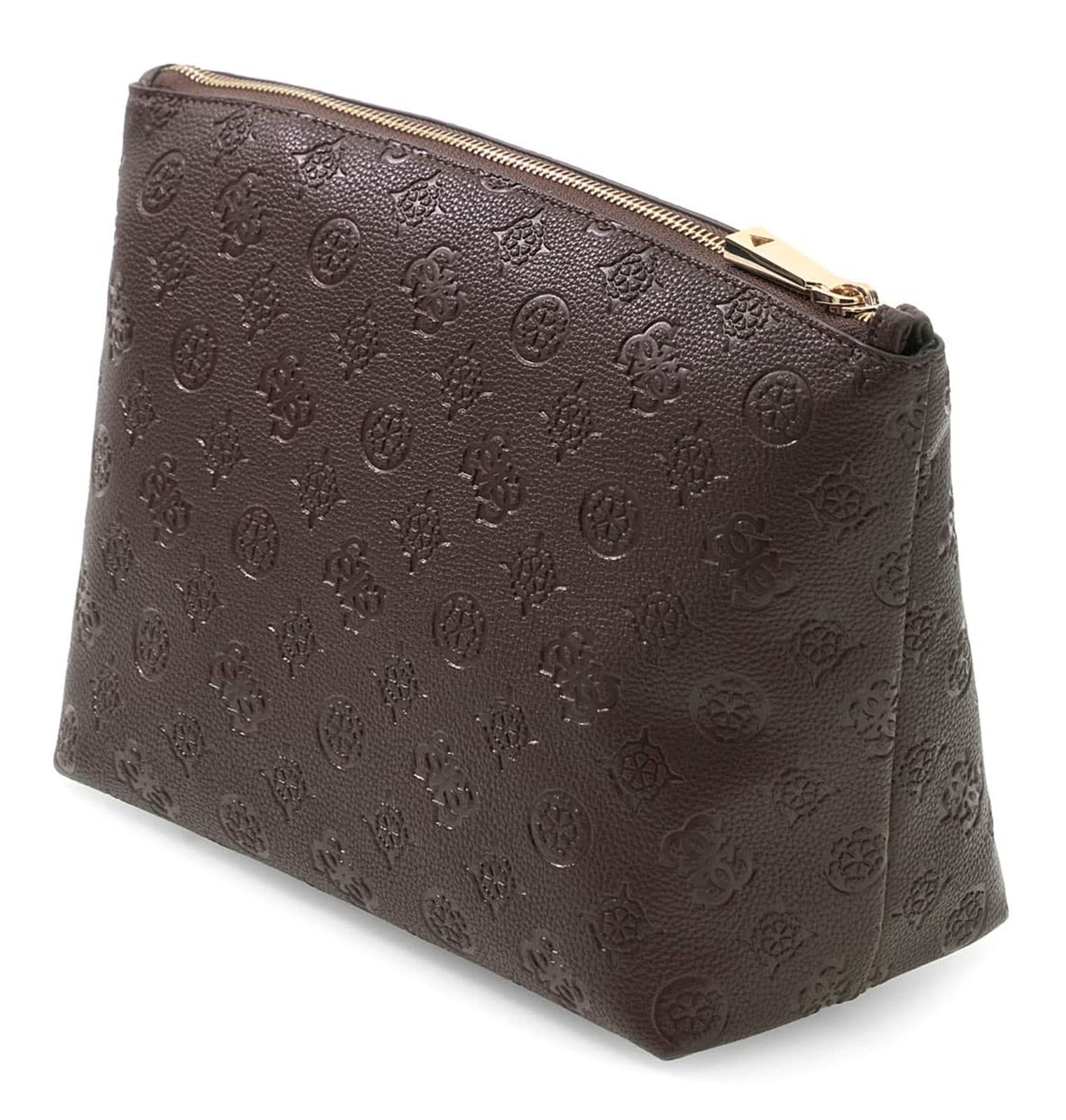 GUESS Lenwood Travel Top Zip Cosmetic Bag Brown Logo GUESS Lenwood Travel Top Zip Cosmetic Bag Brown Logo
