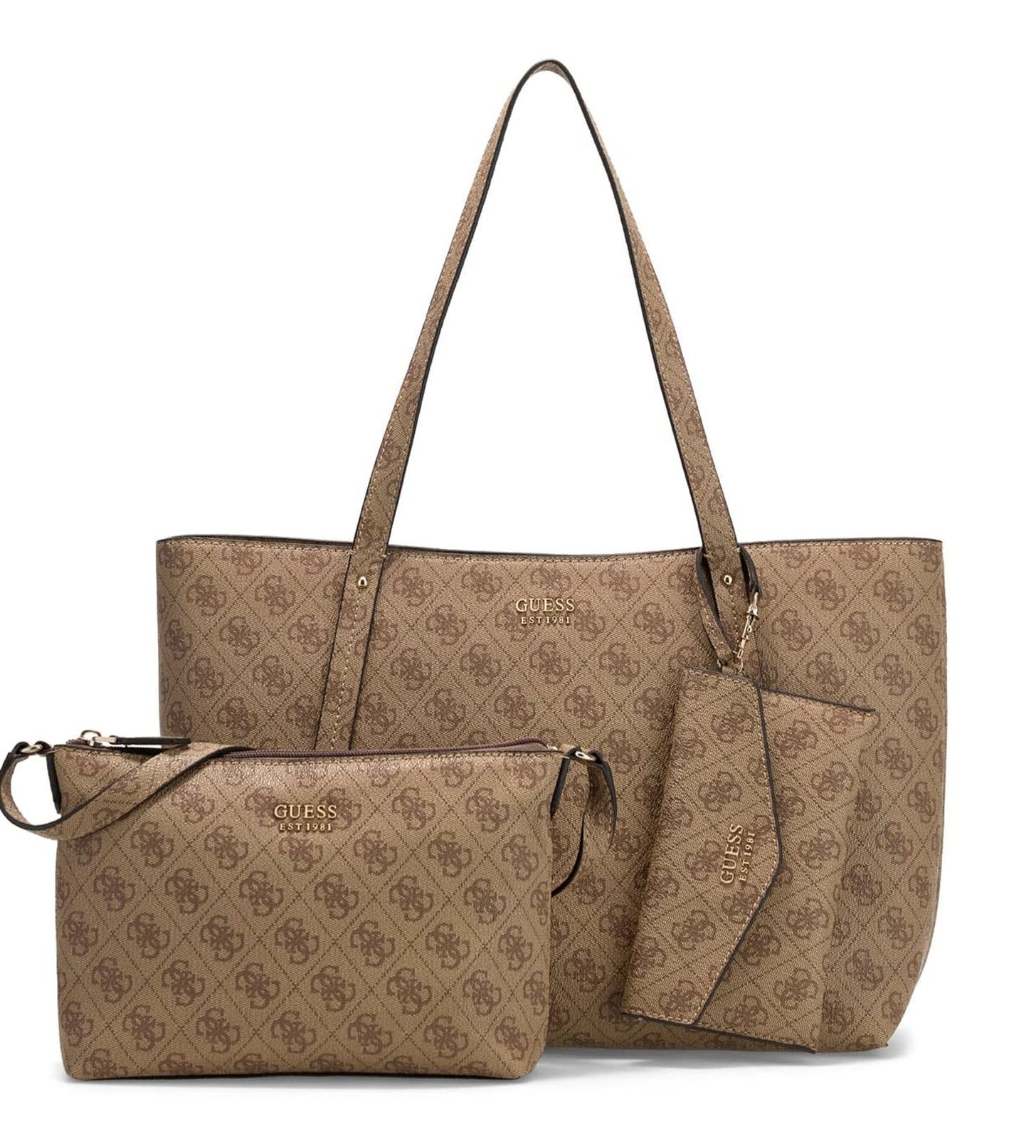 GUESS Brenton Top Zip Tote Latte Logo