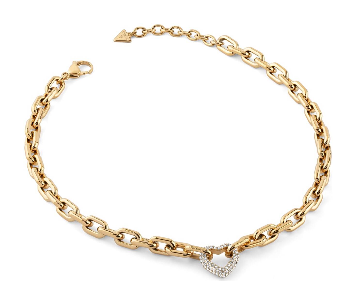 GUESS Beloved 16-18" Pave Heart Chain Necklace Yellow Gold GUESS Beloved 16-18" Pave Heart Chain Necklace Yellow Gold