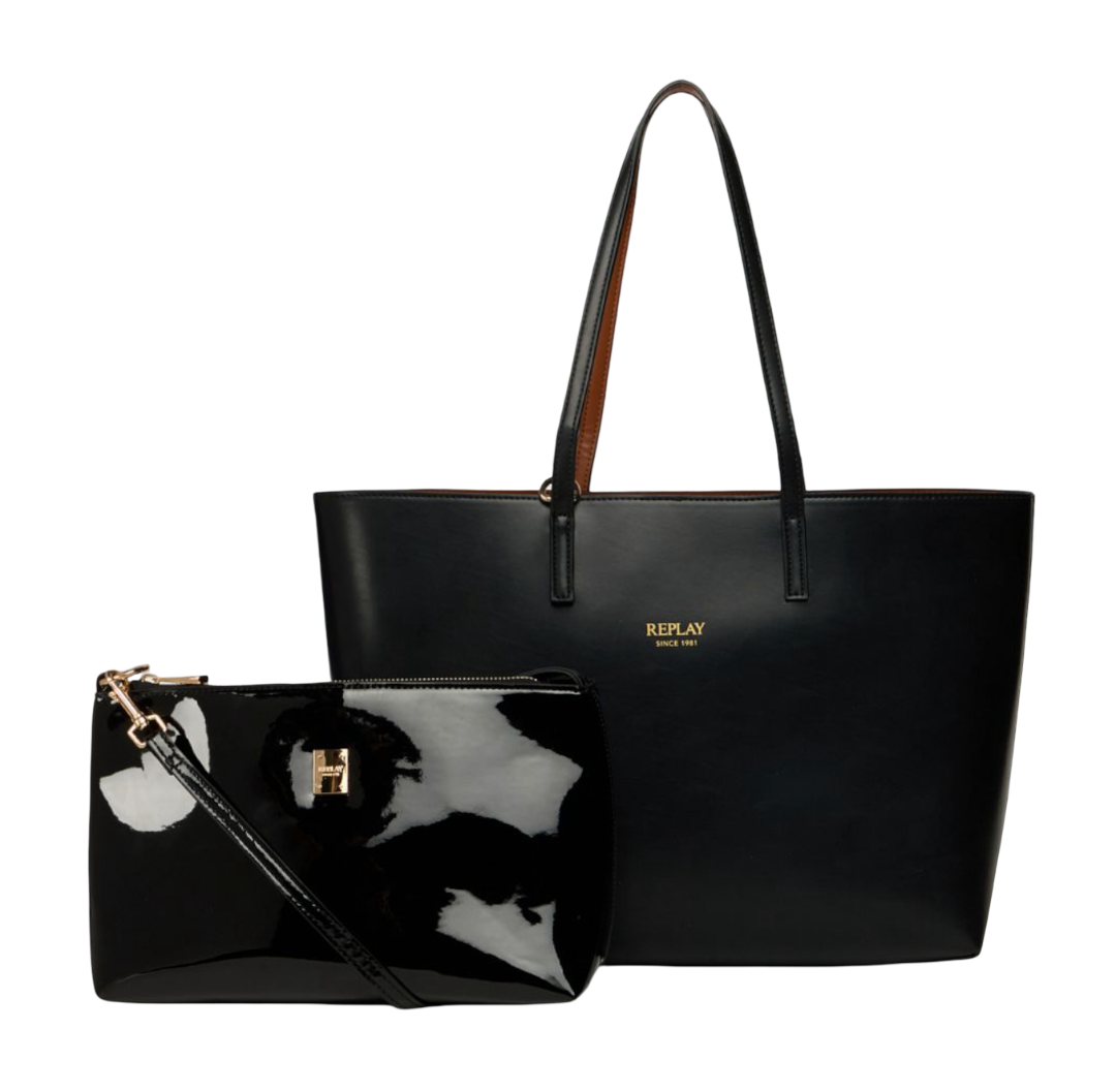 REPLAY Shoulder Bag Black + Cambridge Brown + Shiny Black