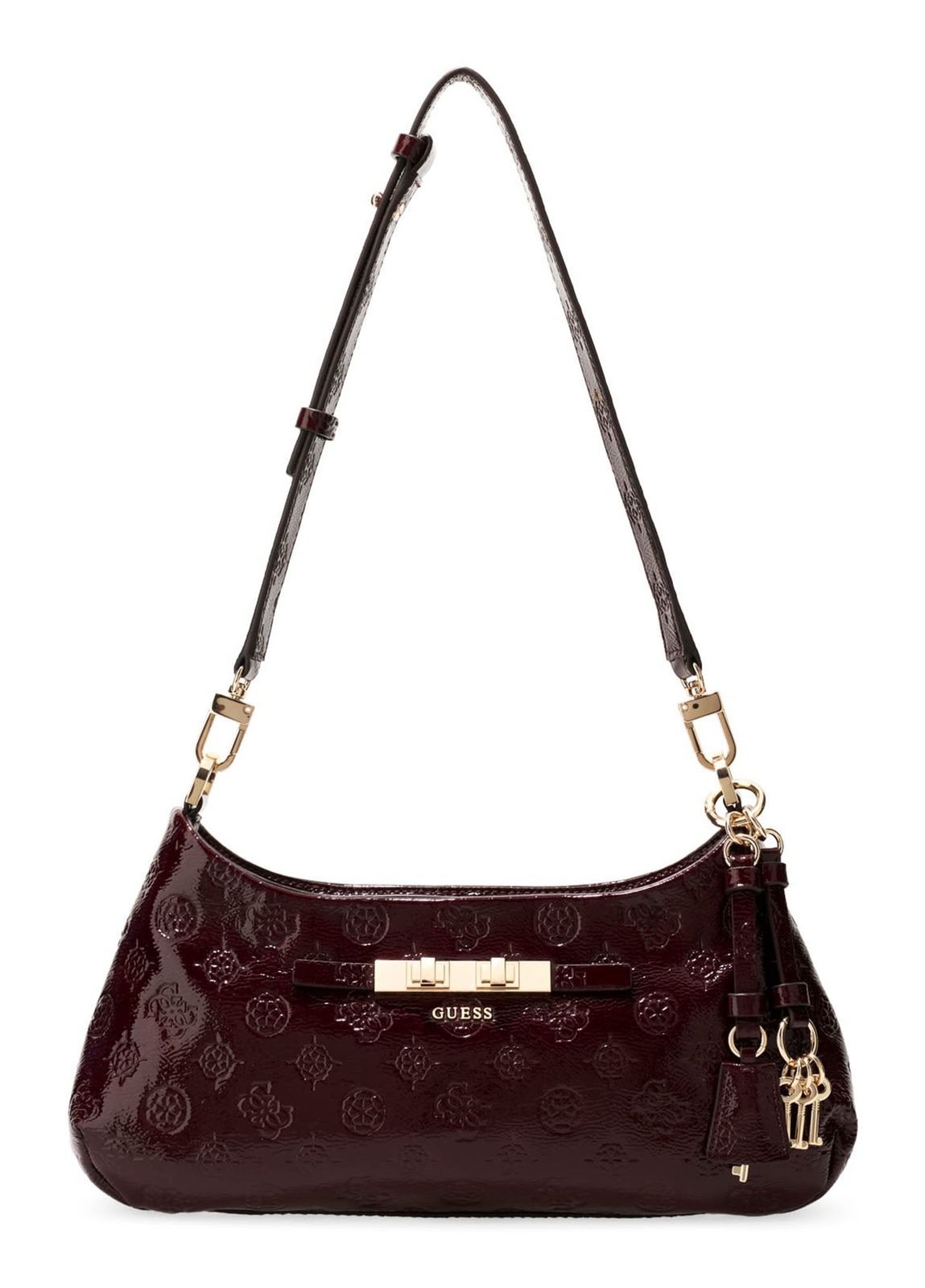 GUESS Carmella Shoulder Bag Burgundy Logo
