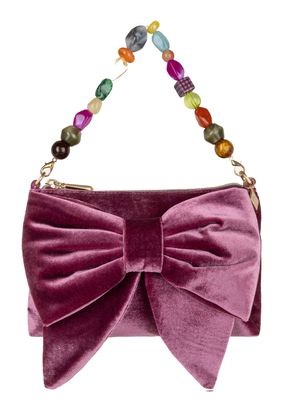 Oilily Soft Velvet Bow Shoulder Bag Magenta Purple Oilily Soft Velvet Bow Shoulder Bag Magenta Purple