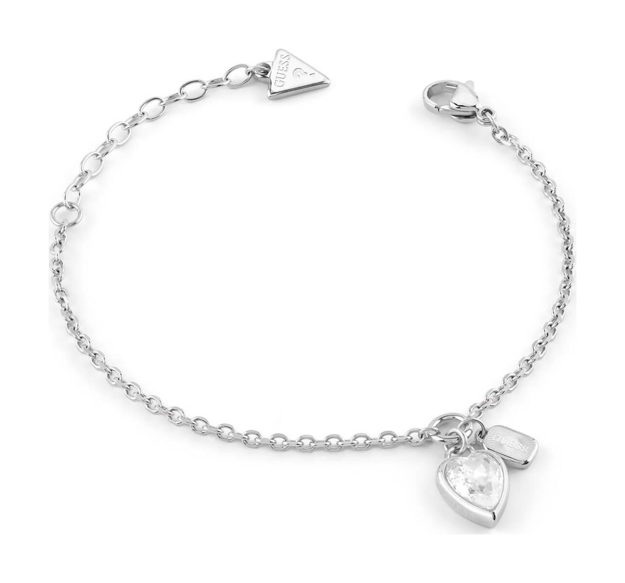 GUESS Crystal Love 11mm Heart Charm Bracelet L Rhodium GUESS Crystal Love 11mm Heart Charm Bracelet L Rhodium