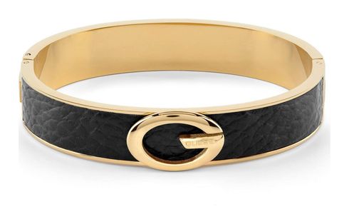 GUESS G Camden 12mm Leather Bangle S Yellow Gold / Black GUESS G Camden 12mm Leather Bangle S Yellow Gold / Black