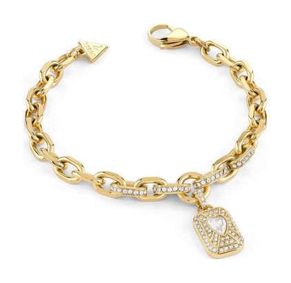 GUESS Crystal Love Tag Charm Bracelet L Yellow Gold GUESS Crystal Love Tag Charm Bracelet L Yellow Gold