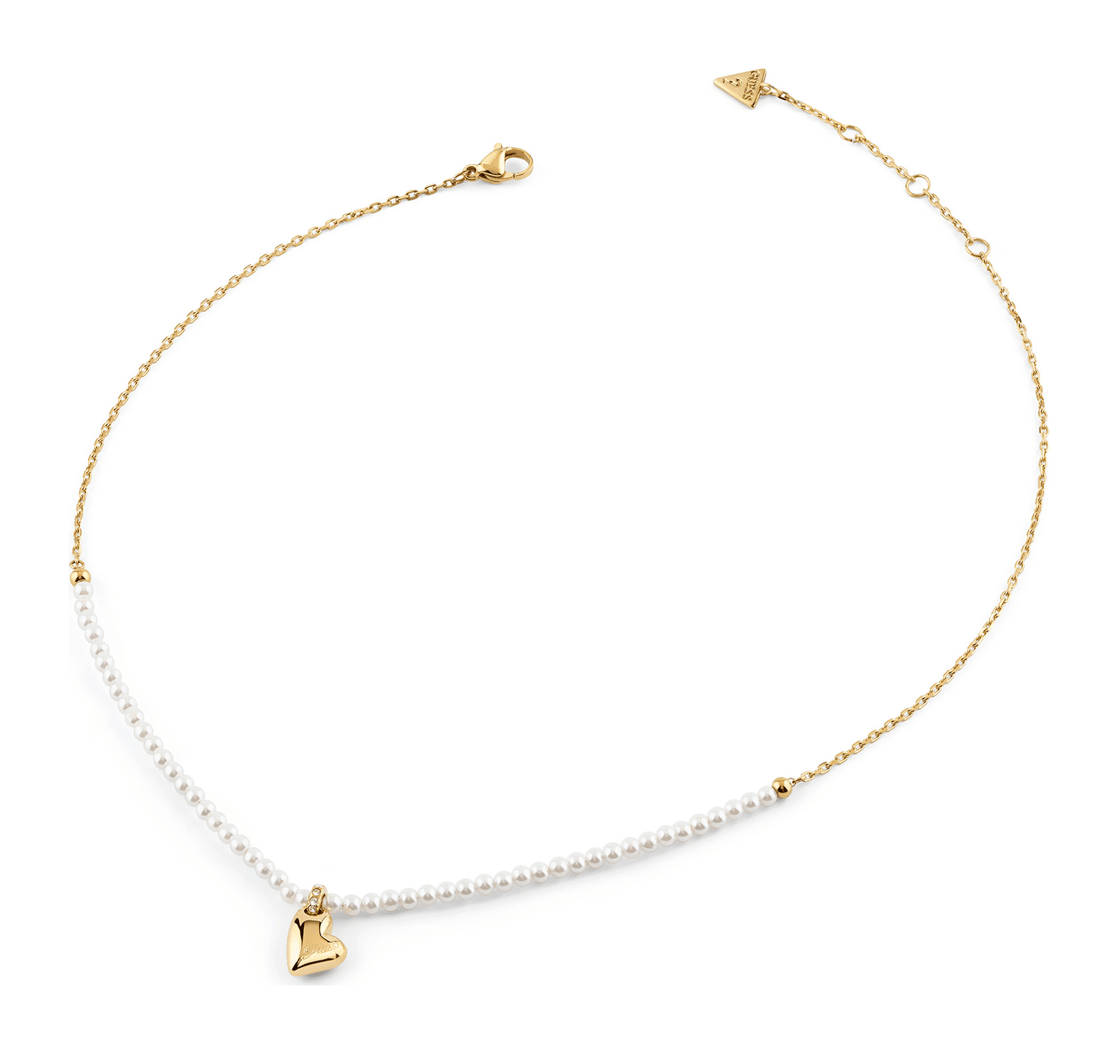 GUESS Golden Love 16-18" Fluid Heart Pearly Necklace Yellow Gold GUESS Golden Love 16-18" Fluid Heart Pearly Necklace Yellow Gold