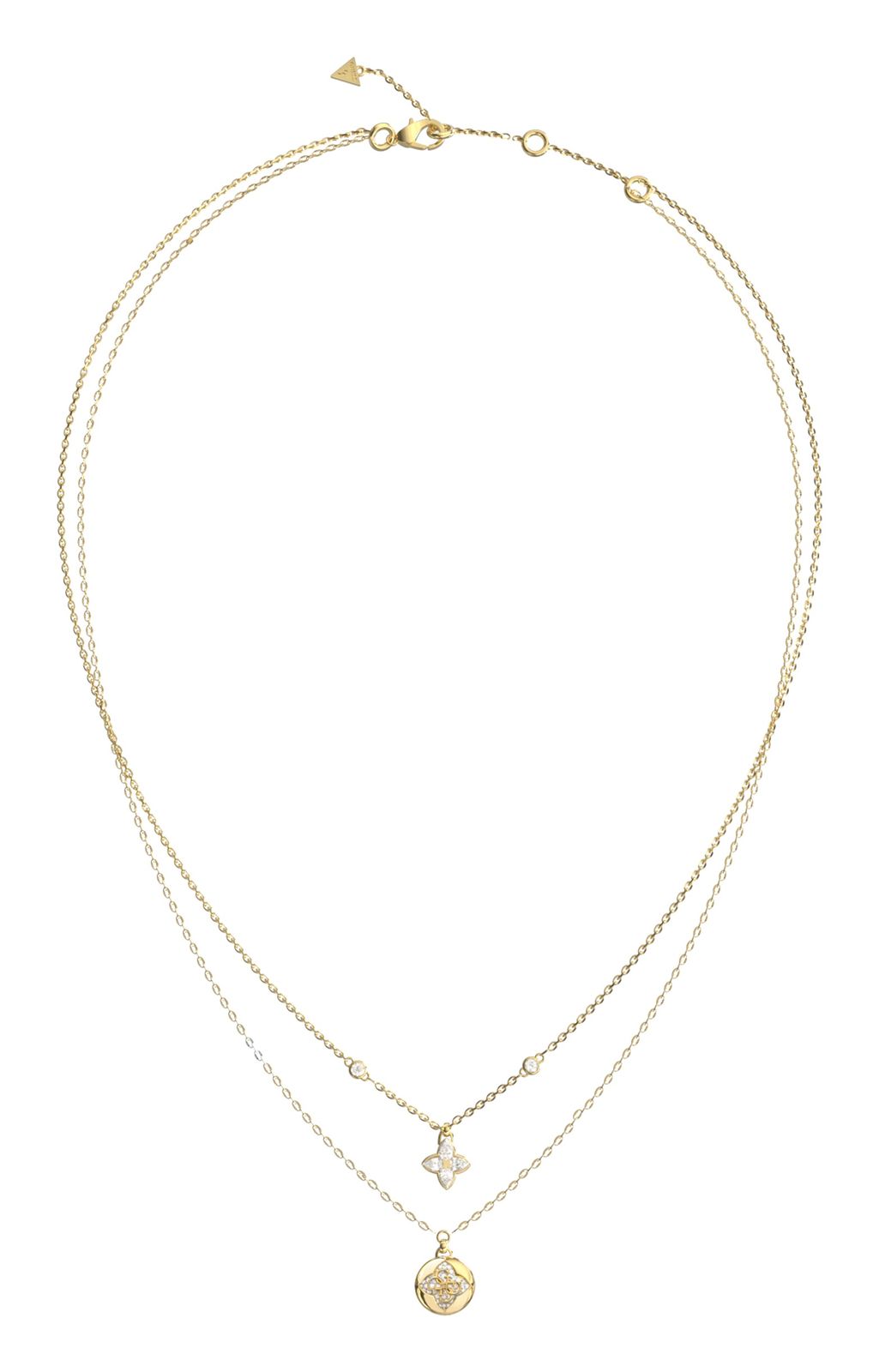 GUESS Spinning Bloom 16-18" Double Bloom Necklace Yellow Gold GUESS Spinning Bloom 16-18" Double Bloom Necklace Yellow Gold