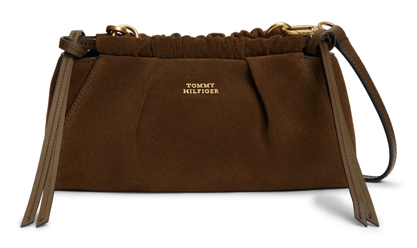 TOMMY HILFIGER Suede Leather Crossbody Bag Fondant Brown