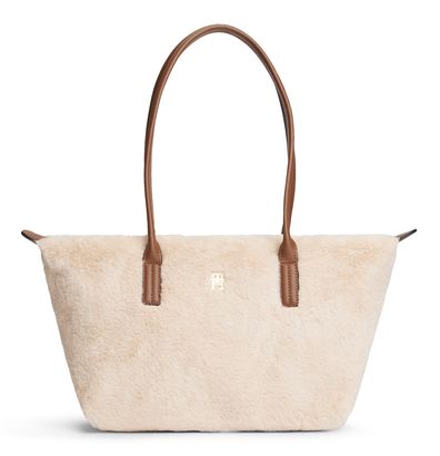TOMMY HILFIGER Popette East West Tote Faux Fur Beige TOMMY HILFIGER Popette East West Tote Faux Fur Beige