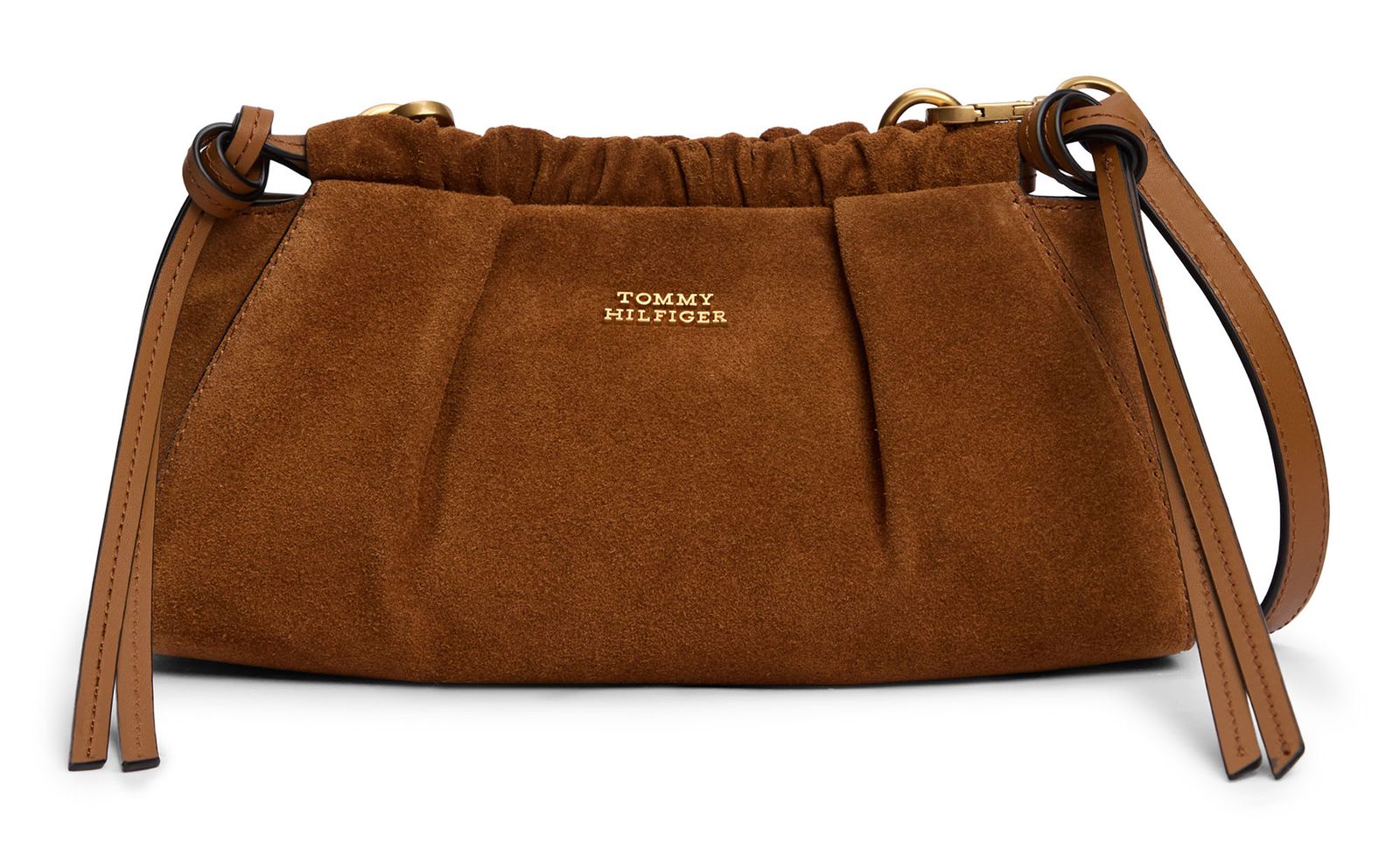 TOMMY HILFIGER Suede Leather Crossbody Bag Cognac