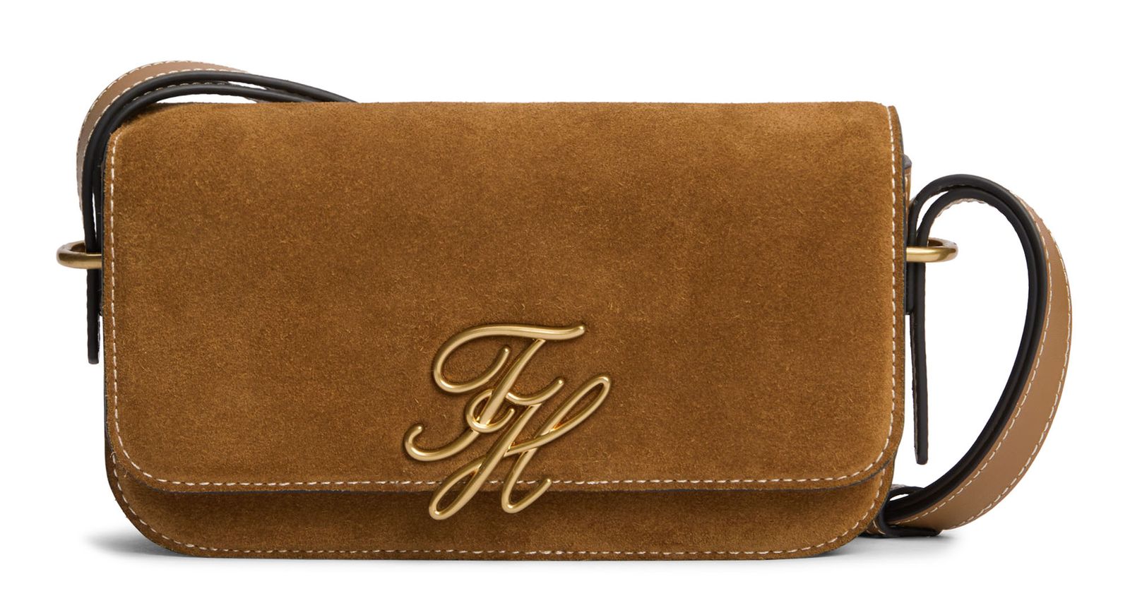 TOMMY HILFIGER Suede Leather Crossbody Bag Cognac