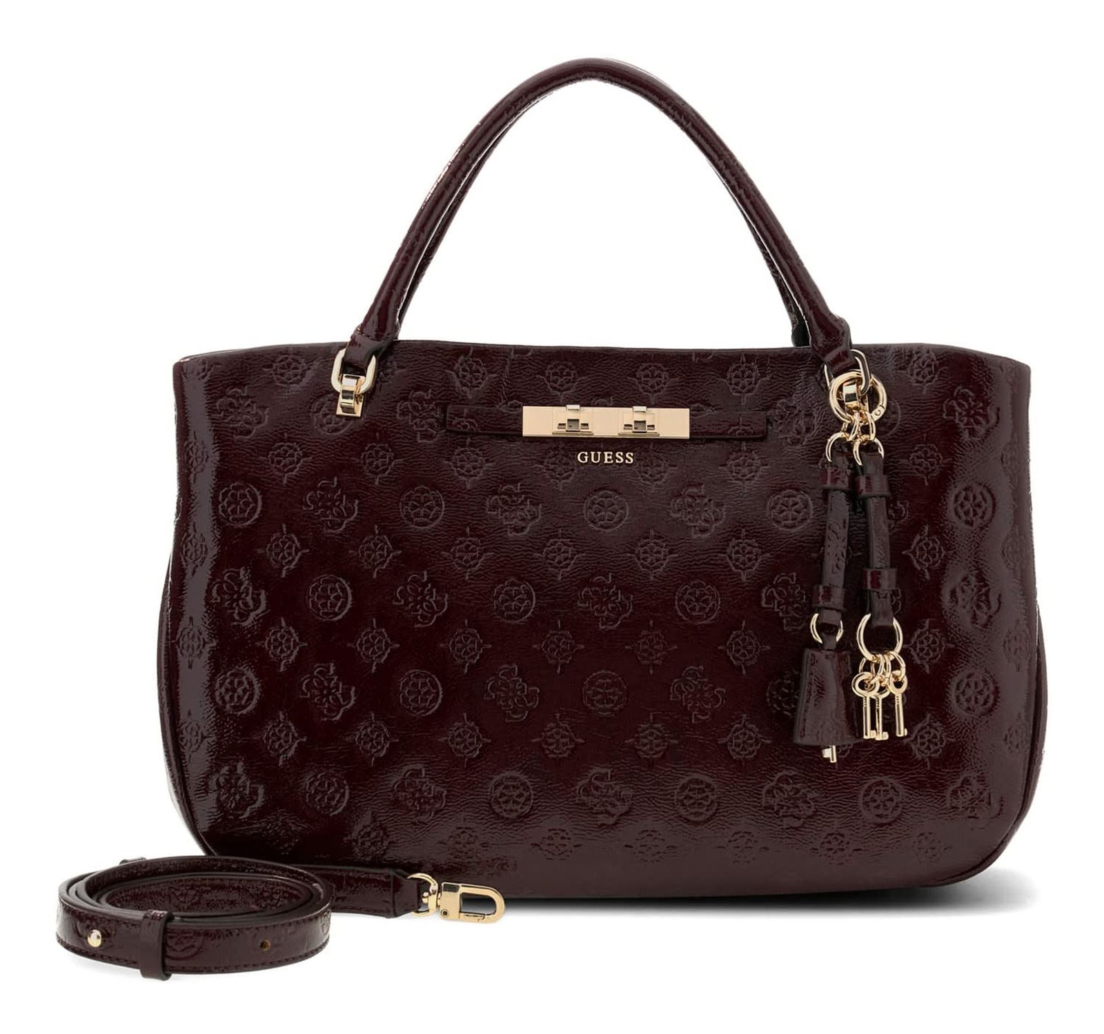 GUESS Carmella Girlfriend Satchel Bag Burgundy Logo