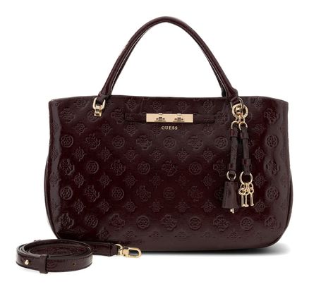 GUESS Carmella Girlfriend Satchel Bag Burgundy Logo