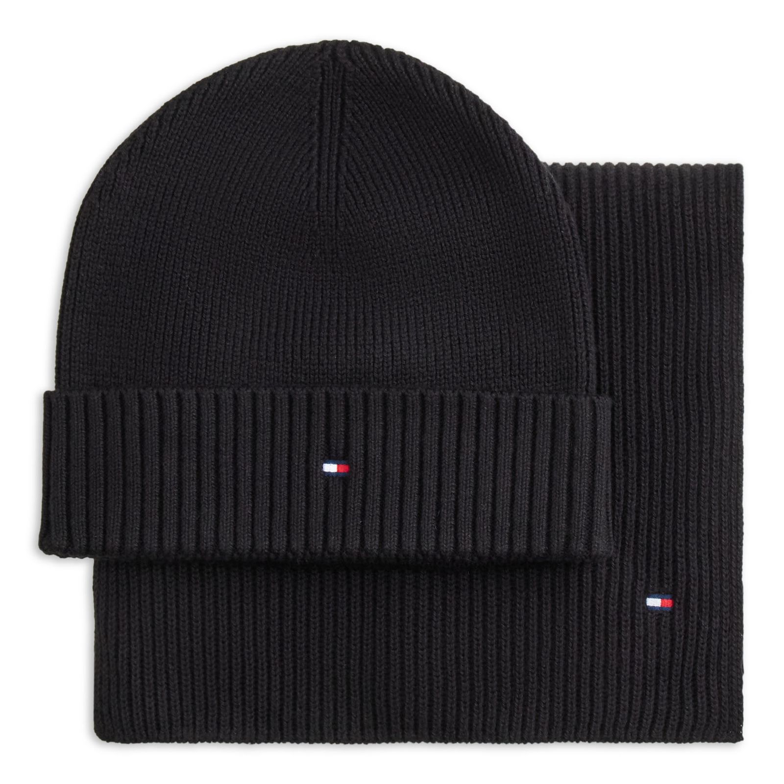 TOMMY HILFIGER TH Flag Beanie and Scarf Giftpack Black