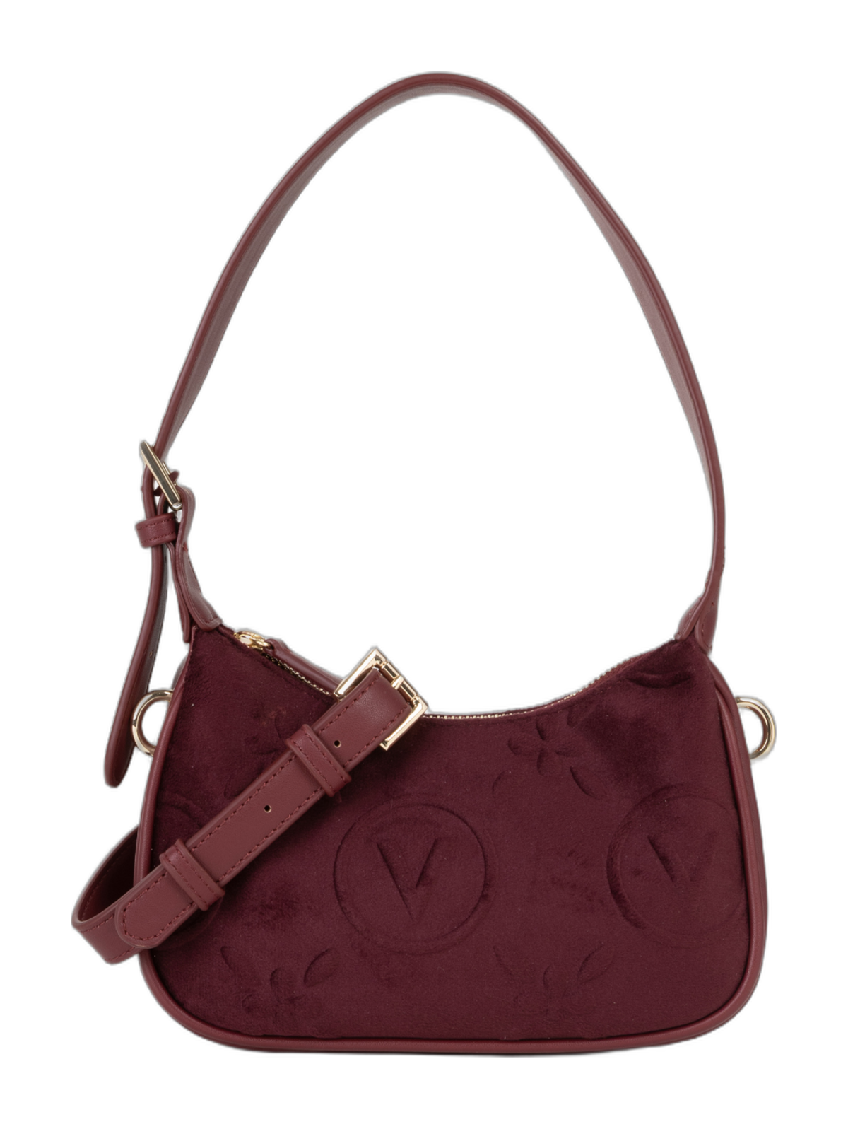 VALENTINO Samba Velvet Shoulder Bag Bordeaux